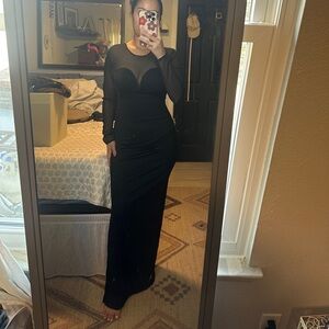 Popilush black Shapewear Mesh Long Sleeve V-Back Slimming Maxi Dress